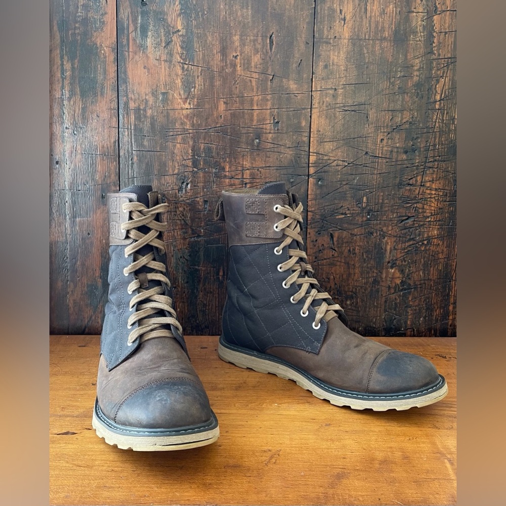 Sorel Madson Tall Lace Boots Brown Leather Dark Canvas Construction Men’s Sz 12 - Picture 3 of 10